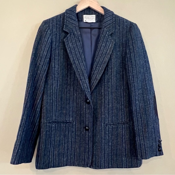 Pendleton Jackets & Blazers - 1950s Pendleton Blazer Sz 12 Elbow Patches Knotted Buttons Blue Black Strip